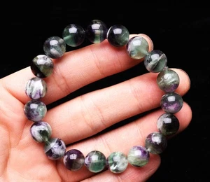 10.6mm Natural Watermelon Feather  Fluorite Quartz Gemstone Round Beads Bracelet - Picture 1 of 6
