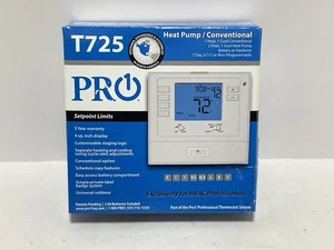 PRO1 IAQ T725 Digital 7-Day or 5/1/1 Programmable Thermostat, 2 H/1 C Heat Pump - Picture 1 of 6