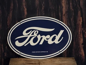 VINTAGE FORD MOTOR CO. BUILT IN THE U.S.A. PORCELAIN DEALERSHIP SIGN 16.5x11" - Picture 1 of 5