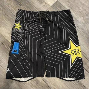 Vtg Fox Racing Rockstar Energy Black Board Shorts Swim Trunks 36 Bottle Opener - Picture 1 of 11