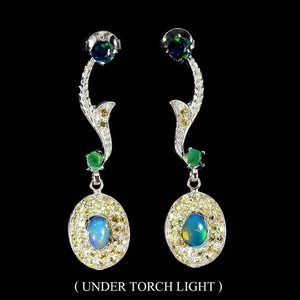 925 Sterling Silver Earrings Oval Fire Opal Emerald Sapphire Gemstone Jewelry - Picture 1 of 14