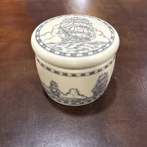 around Faux Scrimshaw Resin Trinket Box W/Lighthouse and ships EUC - Picture 1 of 5