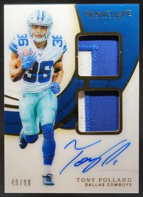 2019 Panini Immaculate Collection Tony Pollard Patches Rookie /99 MEM Auto JS14 - Image 1 of 4