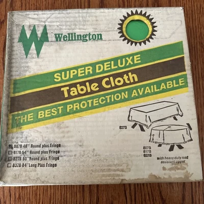 VTG Wellington Patio Tablecloth Cover Green W/fringe Vinyl 48 Inch Round NOS New - Image 1 of 4