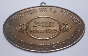 PARIS 1913 FRENCH ANTIQUE AVICULTURE EXPOSITION AWARD MEDAL / PLAQUE - Picture 1 of 2