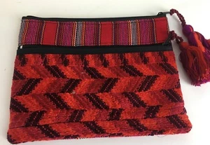 Stela9 make up bag Clutch Purse Red Textile Striped Tassels Zip New 2551-E - Picture 1 of 3