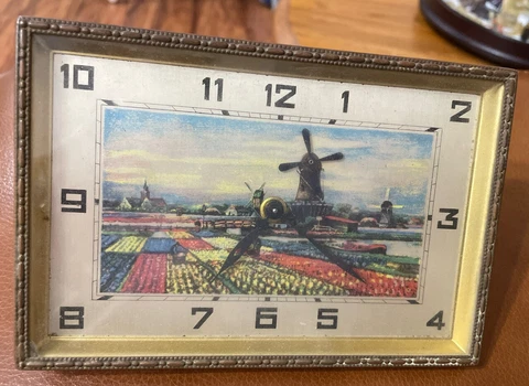 ANTIQUE VINTAGE PAINTED DUTCH WINDMILL WIND-UP CLOCK Cover