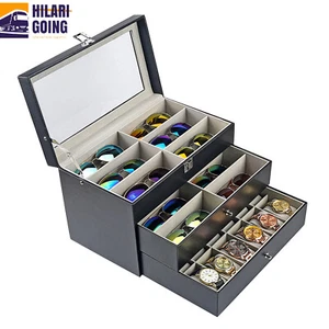 Watch Box Leather Display Case Organizer 24 Slots Glass Jewelry Storage Men NEW - Picture 1 of 11