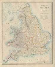 ENGLAND & WALES Physical. Watersheds. River drainage basins. SDUK 1874 old map