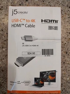 j5create USB-C to 4K HDMI Cable 6ft JCC153G-White. OPEN BOX. - Picture 1 of 4