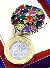 Very Large Vintage Sterling Silver & Multi Gemstone Ring Size T