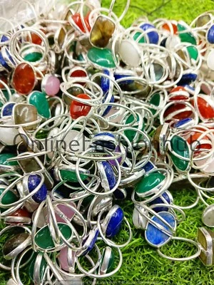 Sale Moonstone & Mix Gemstone Rings 50pcs Lot 925 Sterling Silver Plated Jewelry - Image 1 of 4