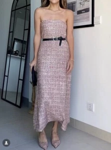 Zara Unstructured Strapless Midi Dress Knit Pink/Gold Womens Size M New Blogger - Picture 1 of 10