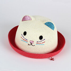 Cute Cat Ear Kids Hat Summer Straw Boy Girl Outdoor Baby Hat Cap Sun hat Bucket