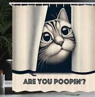 Cat Shower Curtain, are You Poopin' Curious Kitty Retro Effect Funny Whimsica...