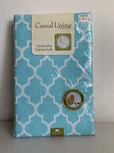 New Patio Tablecloth Casual Living Newbridge Umbrella 60x84 Oval Aqua Blue NIP - Picture 1 of 7