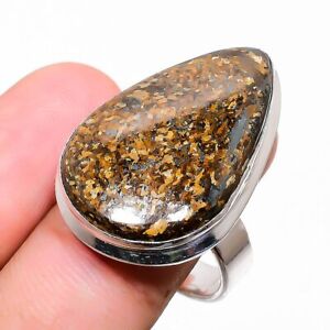 Bronzite Jasper Gemstone Handmade 925 Silver Plated Jewelry Ring Size 9 R68