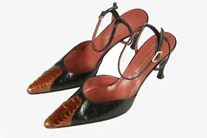 Sergio Rossi Vero Cuoio Leather Sandal Ankle Strap Pumps/ Slingback Heel 37.5  - Picture 1 of 7