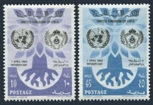 Libia 187-188, montado sin montar o nunca montado. Michel 86-87. Año Mundial de los Refugiados IRM-1960. Roble desarraigado. - Imagen 1 de 1