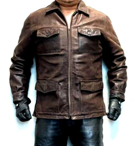 Gap Brown Leather Army Style M65 Coat Jacket Size M - Picture 1 of 7