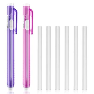 Pen Style Erasers Set Blue Gray Retractable Mechanical with Refills 2 Pack - Picture 1 of 7