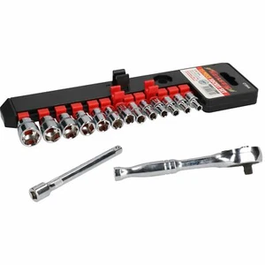15pc 1/4" Drive Metric Socket + Ratchet + Extension Kit 4mm - 14mm In A Tray - Picture 1 of 3