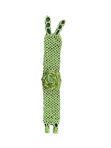 PULSERA CON CUENTAS VERDE LIMA CON FLOR ROSA FLORAL AJUSTABLE - Imagen 1 de 4