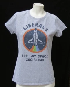 DELTA SOFT US Women’s M Gray LIBERALS FOR GAY SPACE SOCIALISM Tee T Shirt Top - Picture 1 of 6