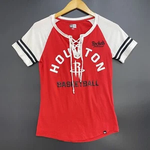 Houston Rockets camicia donna piccola rossa bianca stringata scollo a V manica corta NBA - Foto 1 di 10