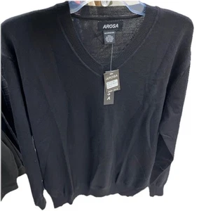 Neu mit Etikett Arosa Herren 100 % Merinowolle V-Ausschnitt Pullover Sweater einfarbig SCHWARZ Größe L - Bild 1 von 2