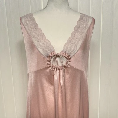 Vintage Maxi Nylon Nightgown Rose Lace Trim Keyhole Sleeveless Pink L/XL - Image 1 of 4