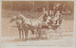 POSTCARD DARTMOOR COACHING EXCURSIONS GRIST'S ANIMATED SCENE RPPC - Picture 1 of 2
