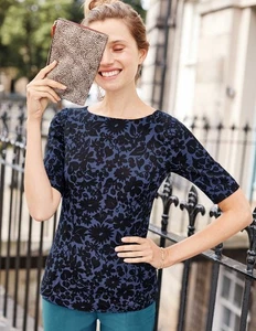 BODEN Fleur Fitted Top Peplum Blouse Black Blue Plus Size 18 US/22 UK - Picture 1 of 11