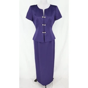 Alex Evenings Skirt Suit Petites 8P Blue Satin Rhinestone Formal Wedding Mob Mog - Picture 1 of 22