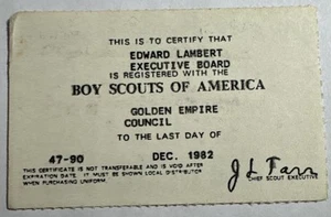 BSA 1982 Golden Empire Council Executive Board MEMBERSHIP CARD - Picture 1 of 2