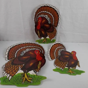 Beistle Co 1972 Vintage Lot 3 Karton ausgeschnitten Truthähne Thanksgiving Hergestellt in den USA - Bild 1 von 14