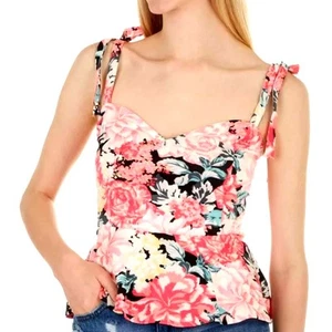Meraki Smocked Womens Pink Floral Flared Hem Tie Straps Top Blouse Shirt NEW Lar - Picture 1 of 12