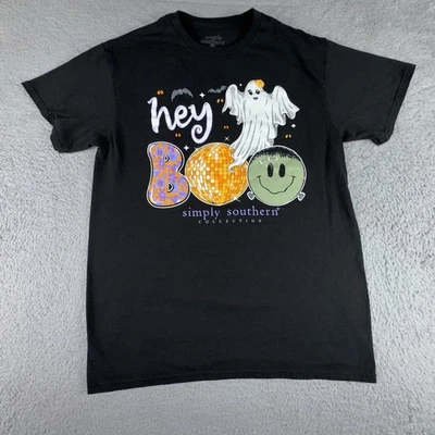 Camisa Simply Southern Mujer Mediana Negra Halloween Camiseta Fantasma Frankenstien Boo Foto 1 de 4