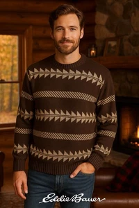Vintage eddie bauer sweater men medium/ Grandpa Core Mountain Lodge 100% Cotton - Picture 1 of 8