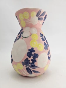 Anthropologie Pink Floral Vase Handcrafted Stoneware 6.25" - Picture 1 of 10