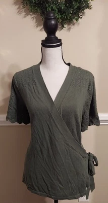 Lane Bryant Women's Shirt Plus Size 18/20 Olive Short Sleeve Wrap Top Blouse - Image 1 of 4