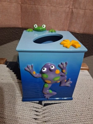 Дженнифер Кларк синий омбре 3D тропические лягушки и цветы ткани коробка чехол держатель  - Изображение 1 из 4