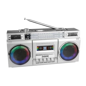 Altavoz retro láser años 80 Bluetooth BoomBox plateado con luces radio USB SD - Imagen 1 de 12