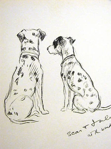 Lucy Dawson - TWO DALMATIANS Looking Out the Window 1937 Vintage Print Matted - Picture 1 of 7