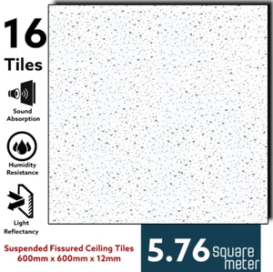 Fine Fissure Office Suspended Ceiling Square 595mm x 595mm 600mm x 600mm 16Tiles - Picture 1 of 8