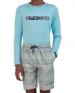 SPYDER 2 PIECE QUICK DRY SWIM SUIT, UVP 30+, TRUNKS & LONG SLEEVE BOYS MED 10-12 - Picture 1 of 13