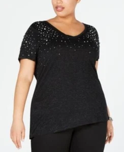MSRP $70 Inc Plus Size Embellished V-Neck Tee Black Size XL NWOT - Picture 1 of 1