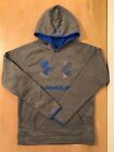 Under Armour Boys Hoodie Coldgear Pullover Loose Fit Gray & Blue Size Xlarge