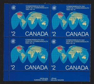 Canada — Block of 4 (LL) — 1983, Commonwealth Day: Map of the Earth #977 — MNH - Picture 1 of 1