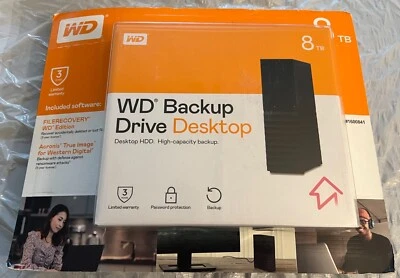 New Sealed Western Digital WD Backup Drive Desktop 8TB (WDBMLE0080HBK-NECS) - Image 1 of 2